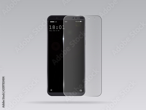 Screen Protector Film. Vector illustration of transparent plastic film shield for mobile phone