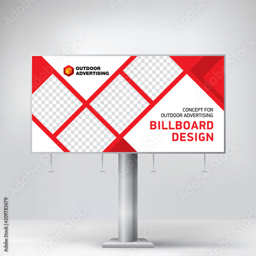 Billboard design, outdoor advertising template, layout banner for photo and text placement, creative concept.