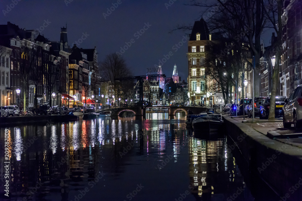 Amsterdam, Paesi Bassi, Olanda, canale di notte
