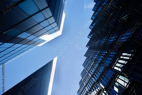 Looking up at buildings
