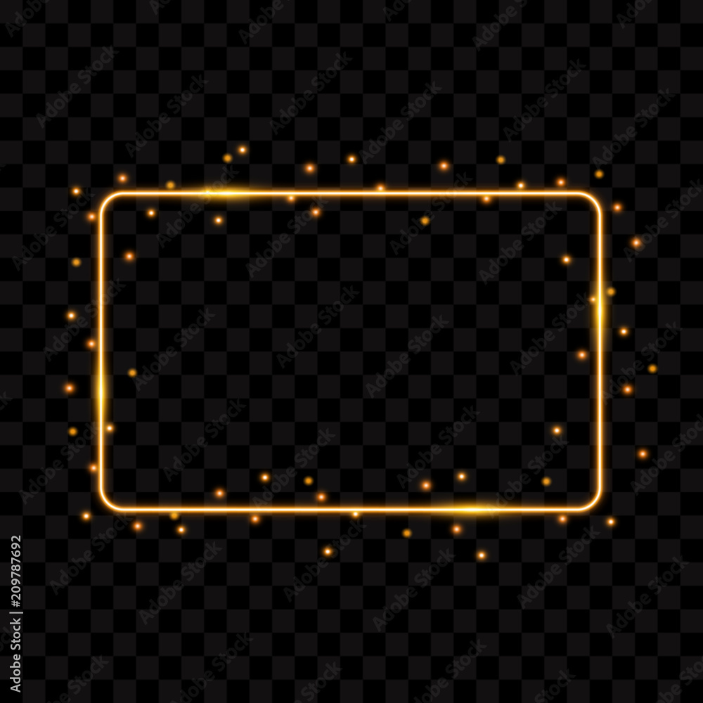 Golden neon frame with lights, vector illustration.
