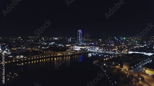 Wallpaper Mural Aerial night illuminated cityscape view of rolling city streets modern buildings. Video. Aerial view of city at the night Torontodigital.ca