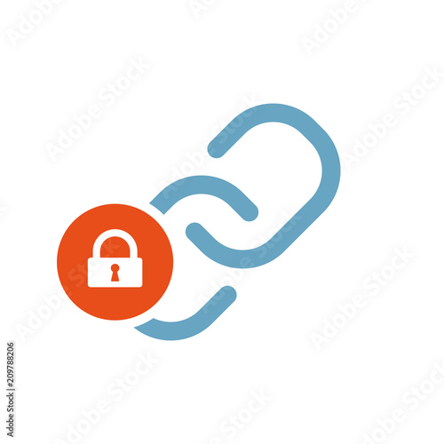Link icon, multimedia icon with padlock sign. Link icon and security, protection, privacy symbol