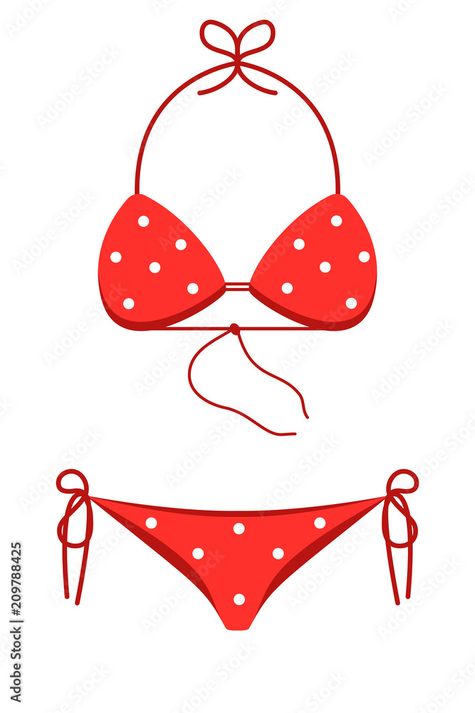 Red bikini suit isolated on white background. Flat style vector illustration. Red bikini suit isolated on white background. Flat style vector illustration.