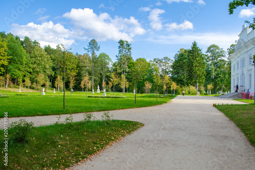 Uzutrakis park by E. F. André on the peninsula of Galves and Skaistis lake near Trakai, Lithuania