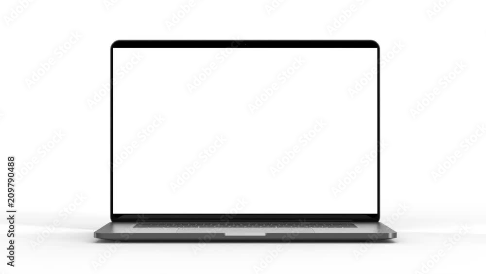 Laptop with blank screen isolated on white background. Whole in focus. 4K 30fps Template, mockup. Laptop with blank screen isolated on white background. Whole in focus. 4K 30fps Template, mockup.