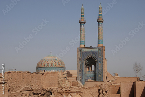 Minarets and dome of the Friday Mosque in the old town of Yazd 