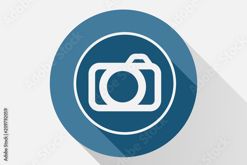 Icono azul de cámara de fotos.