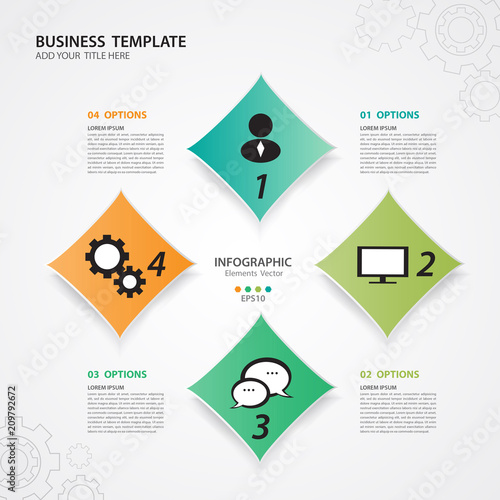 Infographics elements diagram with 4 steps, options, Vector illustration, square 3d icon, presentation, advertisment, Process chart, business flyer, banner design, web design, timeline, silde photo