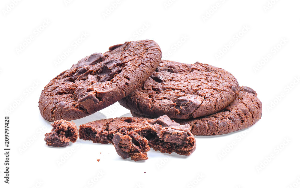 dark chocolate soft cookies isolated on white background dark chocolate soft cookies isolated on white background