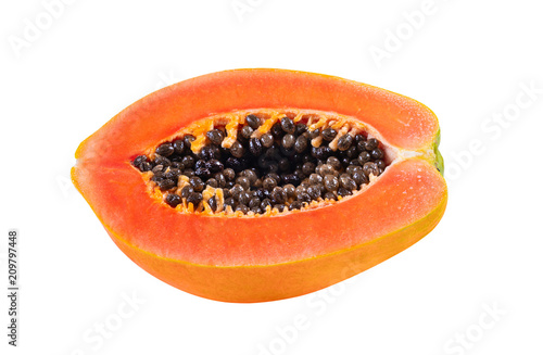 slices of sweet papaya isolated on white background