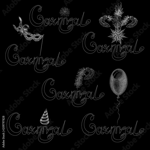 Black carnival background with white inscription.