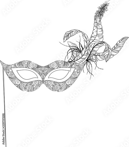 Black carnival mask isolated on white background.