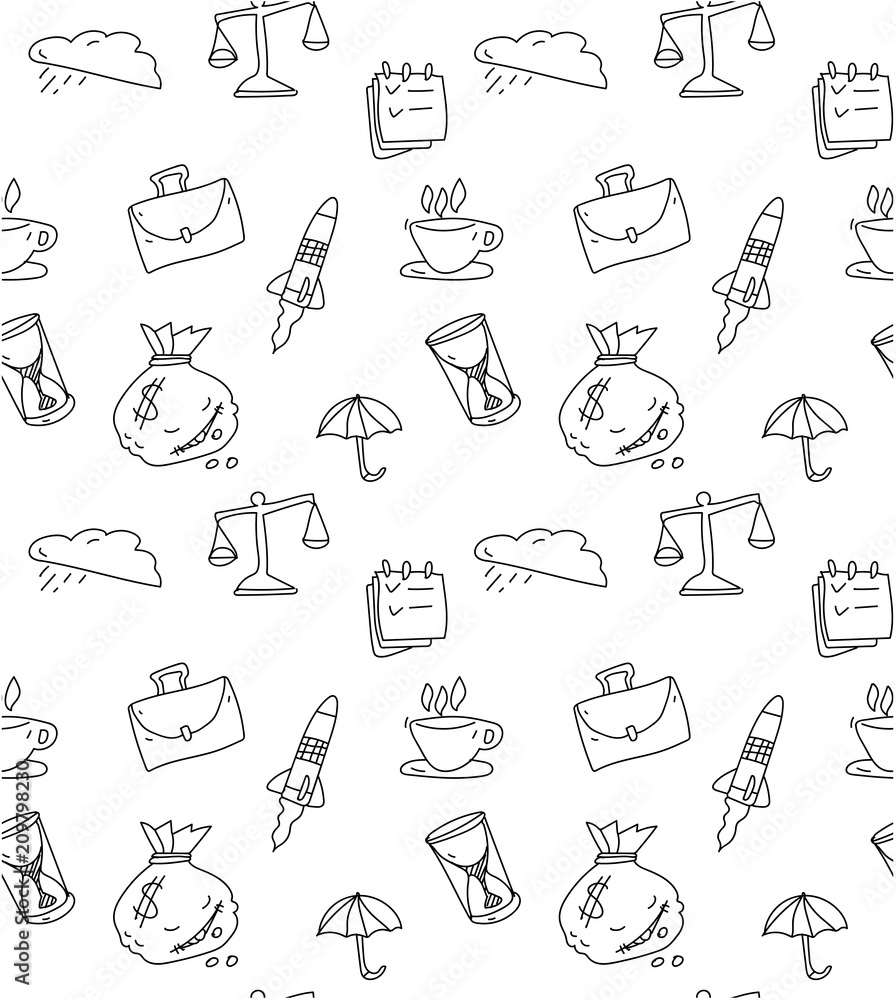 White seamless pattern with business symbols. White seamless pattern with business symbols.