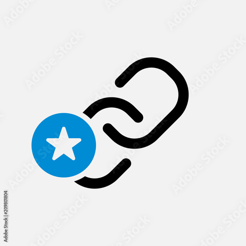 Link icon, multimedia icon with star sign. Link icon and best, favorite, rating symbol