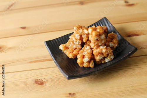 Korean traditional snack, sweet dessert on wooden table photo