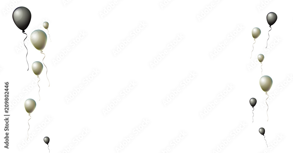 Fototapeta premium Realistic Black and Silver Helium Balloons. Party, Christmas, Birthday, New Year Festive Decoration. Elegant Black Friday Sale Confetti. Falling Down, Flying Up Black and Silver Balloons Set