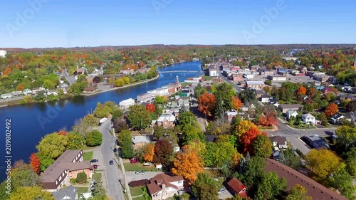 Aerial shot of Campbellford Ontario in the fall photo