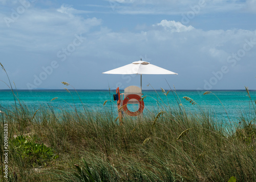 Lifeguard chair on the beach of Grace Bay Turks in Caicos.