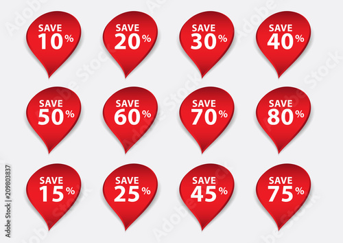 Sale Tags, Red Sale template, ribbons flat isolated, Labels, Stickers, Discount, icon vector illustration