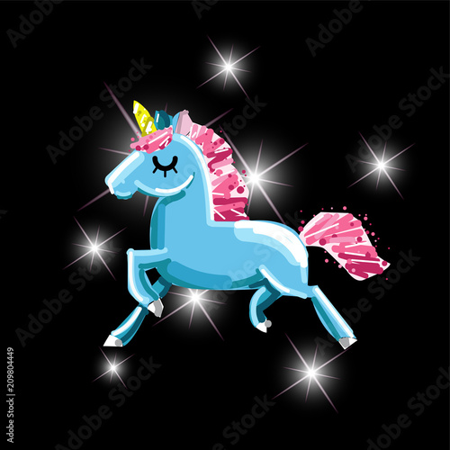 Cute magic unicorn. Romantic card with unicorn. Hand drawn vector rector style illustration.