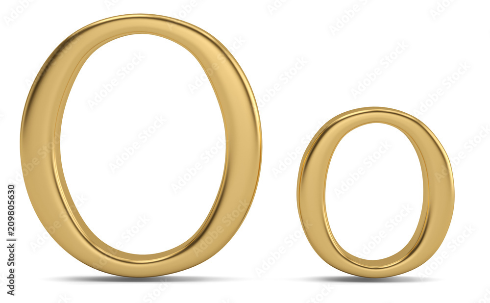 Gold metal o alphabet isolated on white background 3D illustration. Gold metal o alphabet isolated on white background 3D illustration.