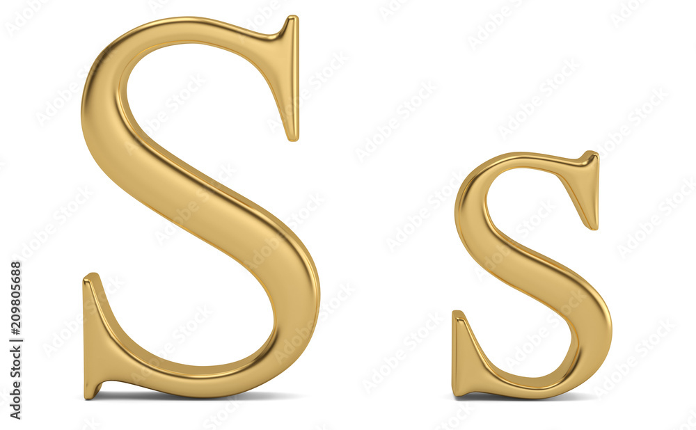 Gold metal s alphabet isolated on white background 3D illustration. Gold metal s alphabet isolated on white background 3D illustration.