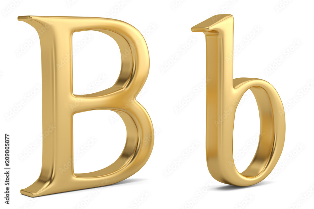 Gold metal b alphabet isolated on white background 3D illustration. Gold metal b alphabet isolated on white background 3D illustration.