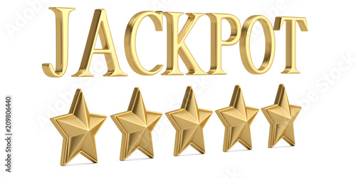 The gold word jackpot with gold stars isolated on white background 3D illustration.