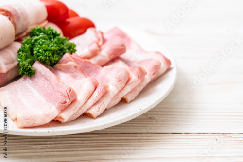 sliced raw pork bacon