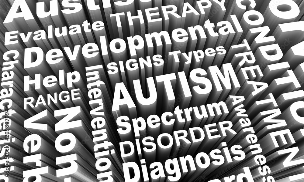Autism Diagnosis Spectrum Treatment Word Collage 3d Render Illustration