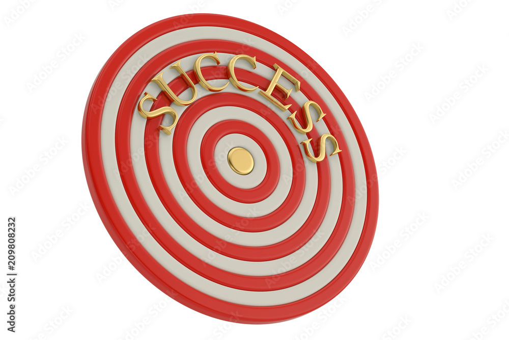 Gold word success and target isolated on white background 3D illustration.