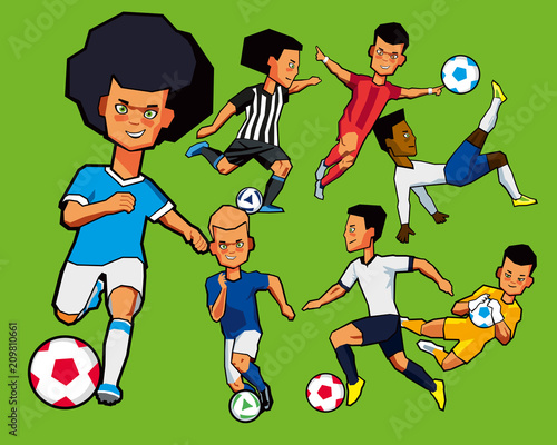 Painted boys football players in different shapes and different poses. Set. Vector graphics © Евгений Казанцев