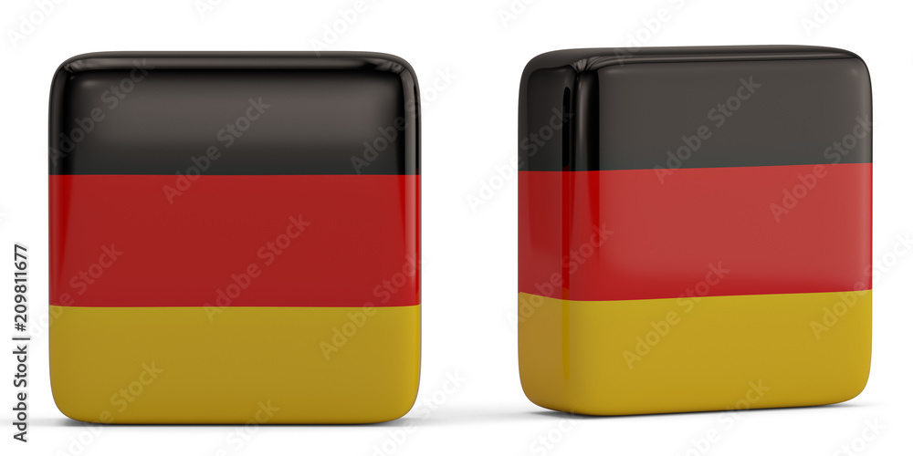 Germany flag square symbol isolated on white background. 3D illustration. Germany flag square symbol isolated on white background. 3D illustration.