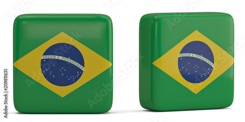 Brazil flag square symbol isolated on white background. 3D illustration.