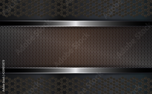 Geometric gray background with metal grille with edging.