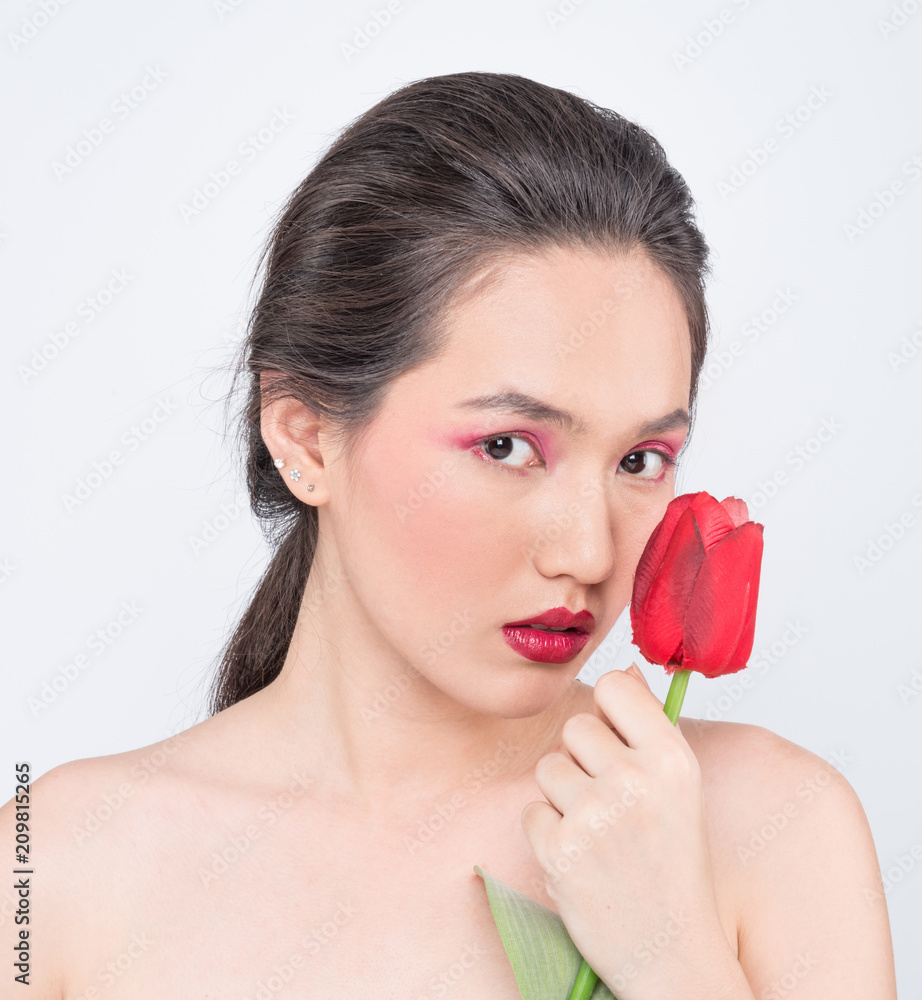 Beautiful Young Woman Touching Her Face. Beautiful Young Woman Touching Her Face.