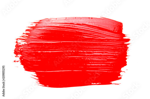 red paint brush strokes texture isolated on white background