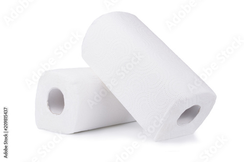 Group of white rolls papper towels, isolated on white background