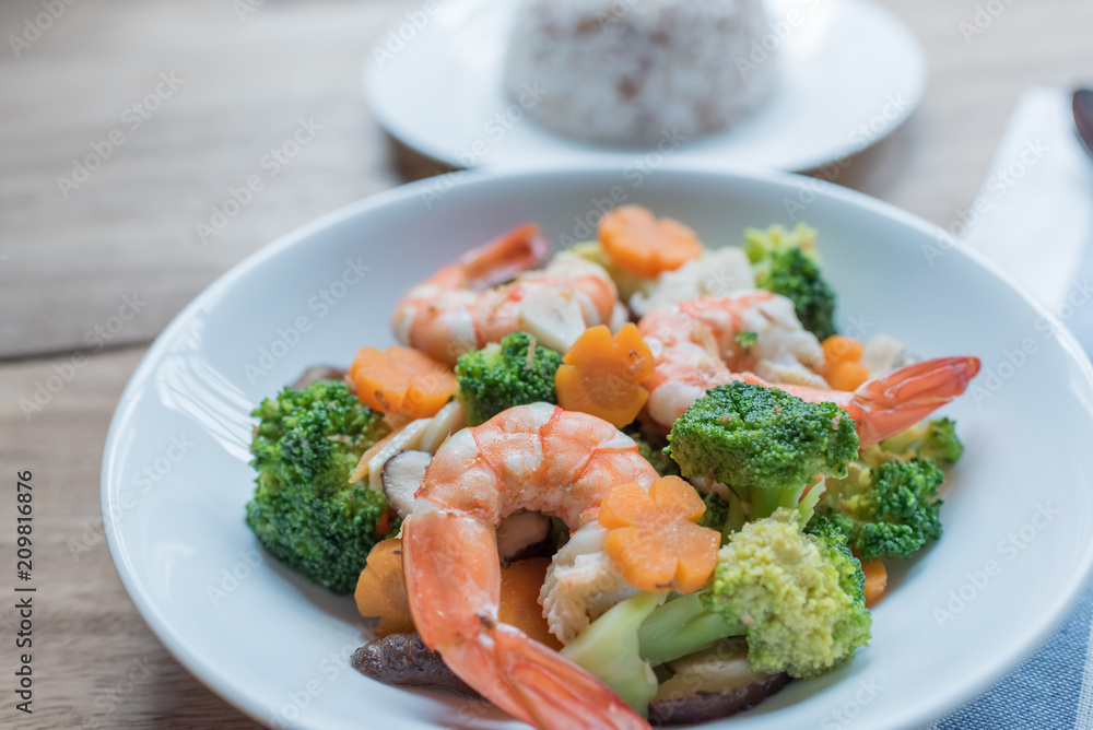 Thai healthy food stir-fried broccoli with shrimp Thai healthy food stir-fried broccoli with shrimp