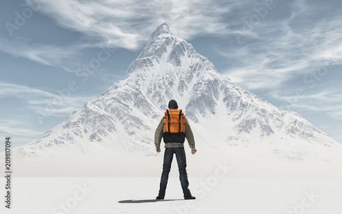 Conceptual image of a man with backpack photo