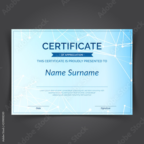 Scientifical achievement modern plexus molecular pattern blue certificate