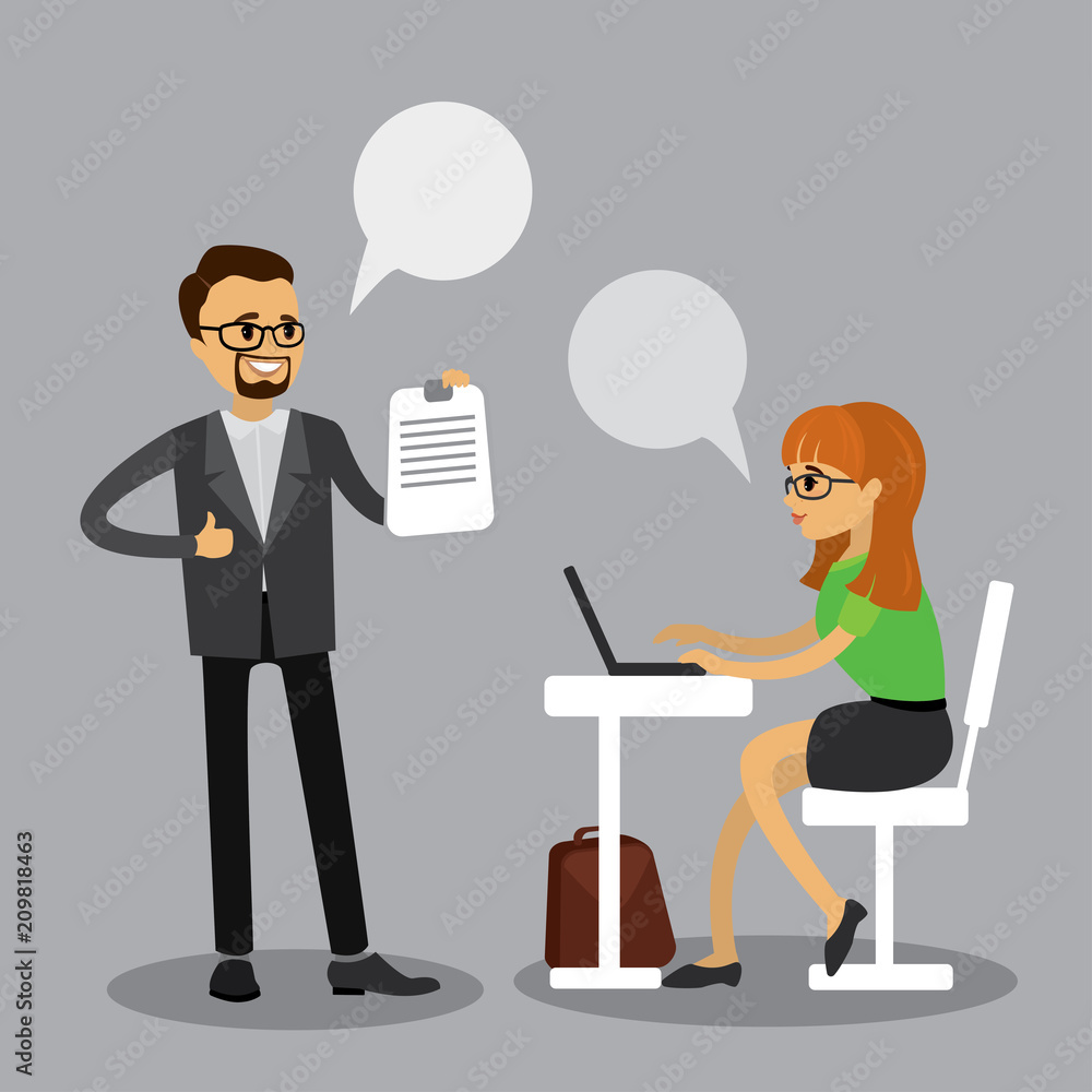 caucasian female office manager and male boss caucasian female office manager and male boss