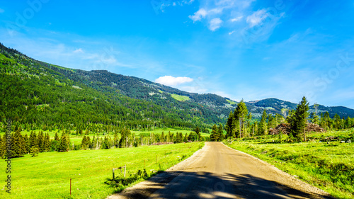 Farm fields, meadows and mountains along the Heffley-Louis Creek Road between Whitecroft and Barierre in the Shuswap Highlands of British Columbia, Canada
 photo