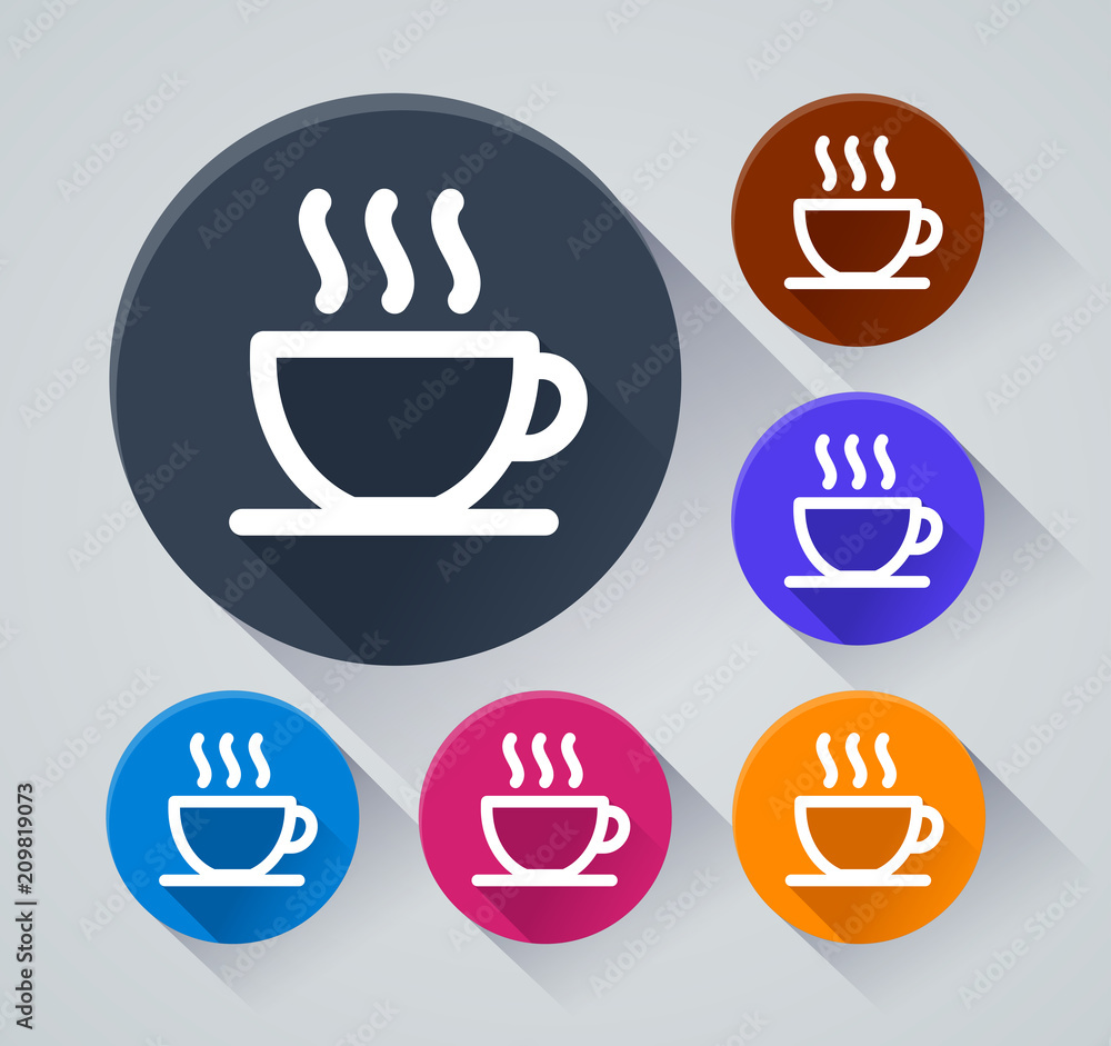 hot drink circle icons with shadow hot drink circle icons with shadow