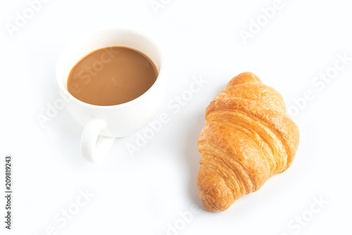 Coffee and croissant on white background