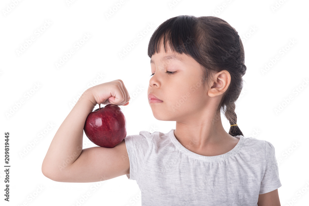 Portrait of cute little girl holding an apple - isolated on white. Portrait of cute little girl holding an apple - isolated on white.