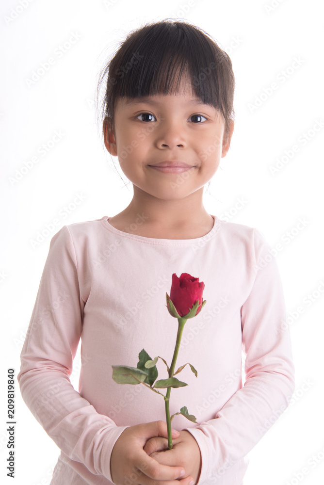 little girl holding bouquet or red rose flowers, asian girl with flowers little girl holding bouquet or red rose flowers, asian girl with flowers