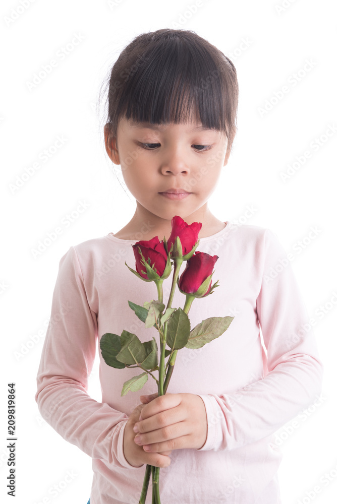 little girl holding bouquet or red rose flowers, asian girl with flowers little girl holding bouquet or red rose flowers, asian girl with flowers