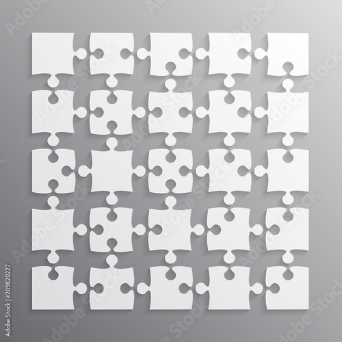 25 White Puzzle Pieces JigSaw. Vector Puzzle.